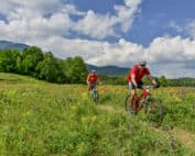 two people mountain biking at great glen trails